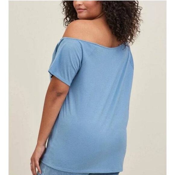 NEW‎ TORRID 2 Yellowstone Off-Shoulder Top Shirt Tee Plus 2X Blue Soft Country - Picture 2 of 6
